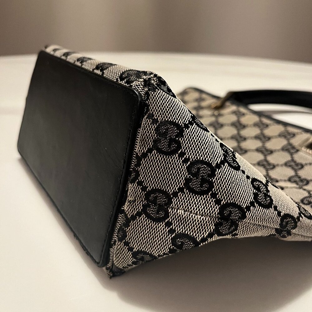 Authentic Gucci Black and Brown GG Canvas Tote with Black Leather Handles - Picture 13 of 16